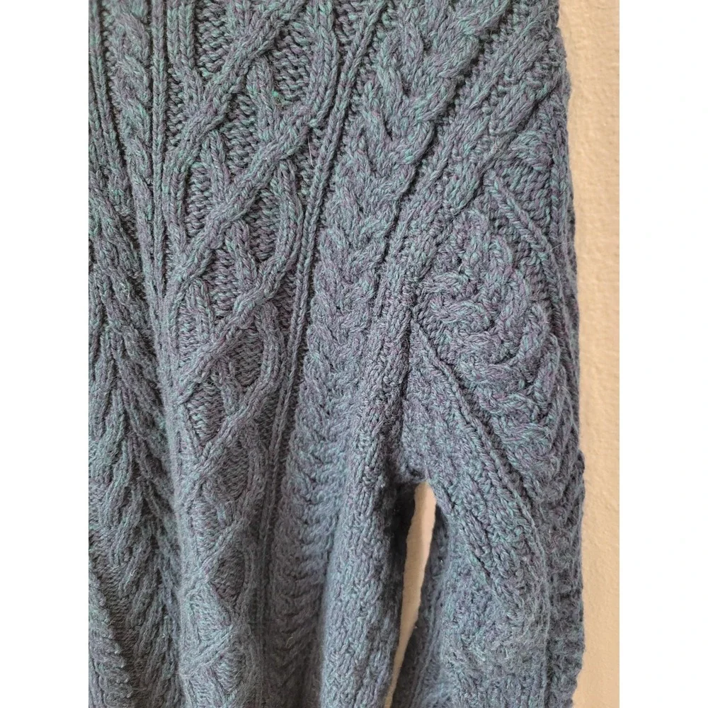 Aran Crafts Ireland Merino Wool Cable Knit Quarter Zip Sweater Blue Size M